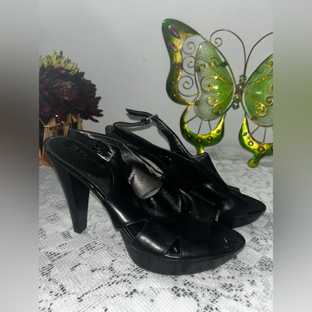a.n.a Black Stiletto Heels with Ankle Strap (peeling in the inside of shoe)